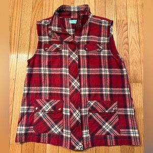 Red Plaid Sleeveless Vest Western Aztec Embroidery on back Equestrian Ranch